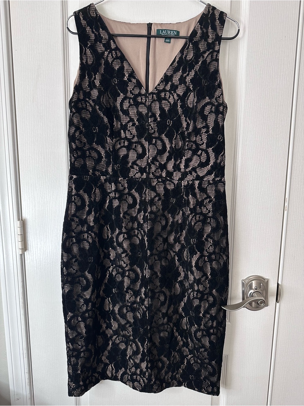 Lauren Ralph Lauren Black Velvet Lace Sheath Dress Elegance